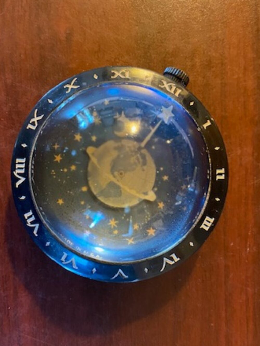 1930s Westclox Celestial Desk Clock Earth Planet Moon Stars Works Rare Vintage